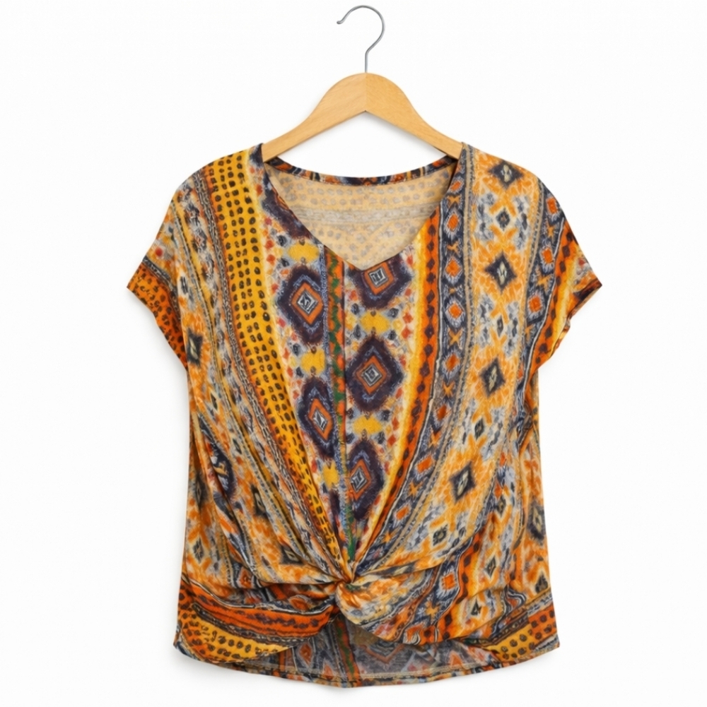Bobbie Brooks Orange Twisted Front Blouse Plus Sz 1X